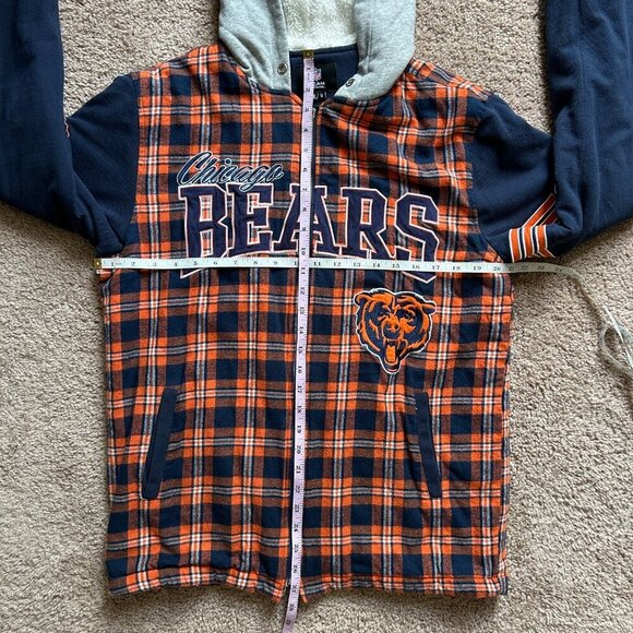 Chicago Bears NFL Sherpa Lined Flannel Hooded Jacket Size Medium - Picture 11 of 12